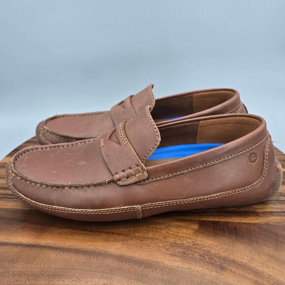 Clarks Shoes Mens 8.5 M Dark Tan Leather Markman Moc Toe Driving Penny Loafers main image 9